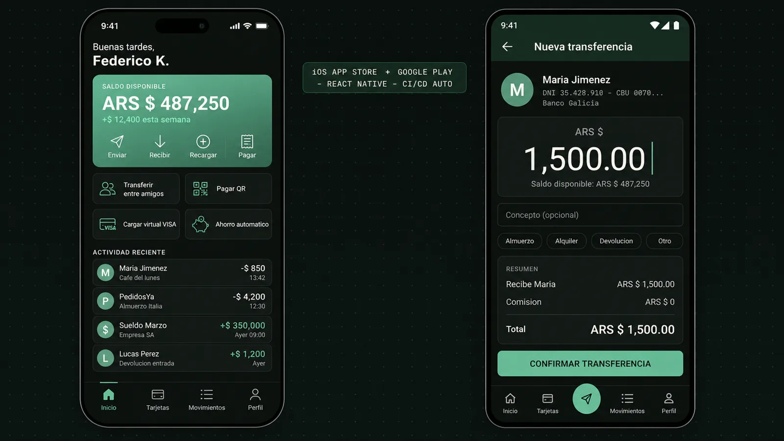 App fintech React Native iOS Android pipeline